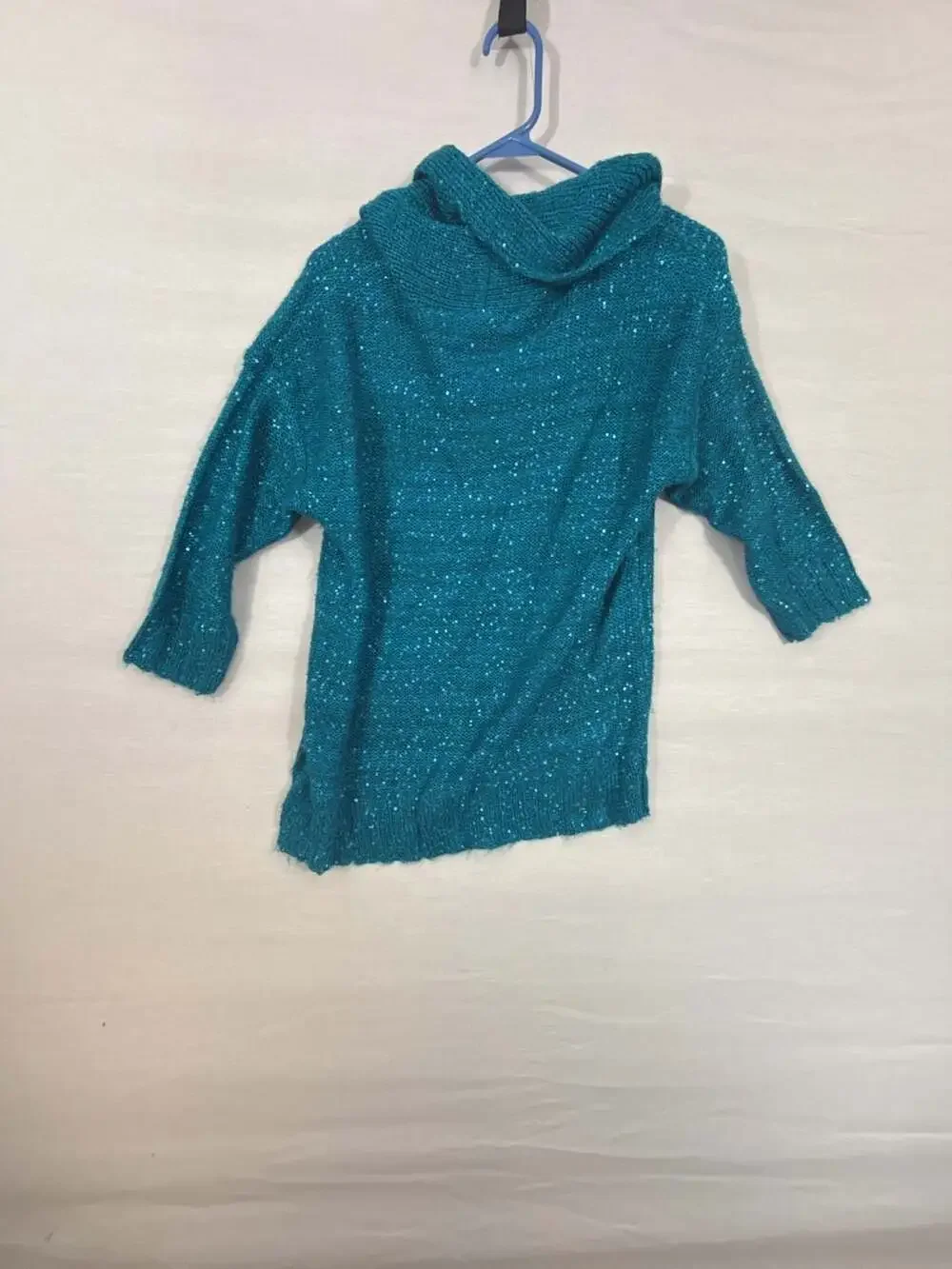 Christopher & Banks Women's Teal Sequin Embellished Cowl Neck Sweater